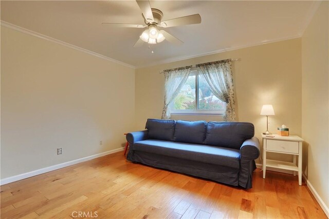 41820 Dillon Cir, Ahwahnee, CA 93601 - sitting room with crown molding, light wood finished floors, a ceiling fan, and baseboards