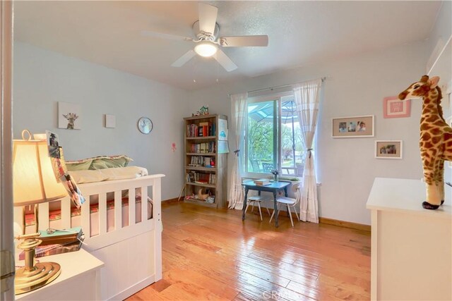 41820 Dillon Cir, Ahwahnee, CA 93601 - bedroom featuring light wood-type flooring, baseboards, and ceiling fan