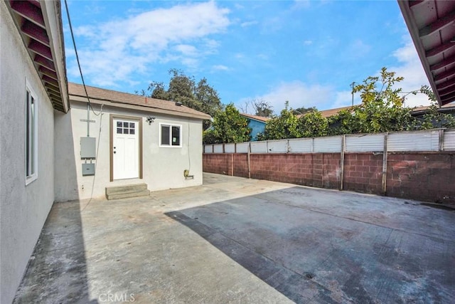 view of patio featuring a fenced backyard and entry steps