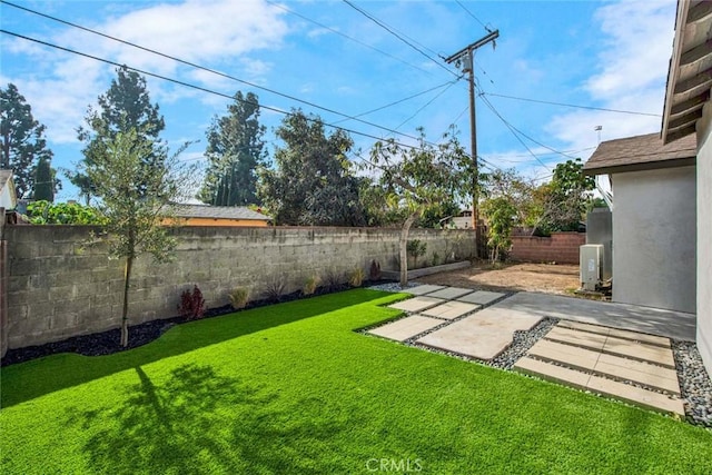 view of yard with a patio area and a fenced backyard