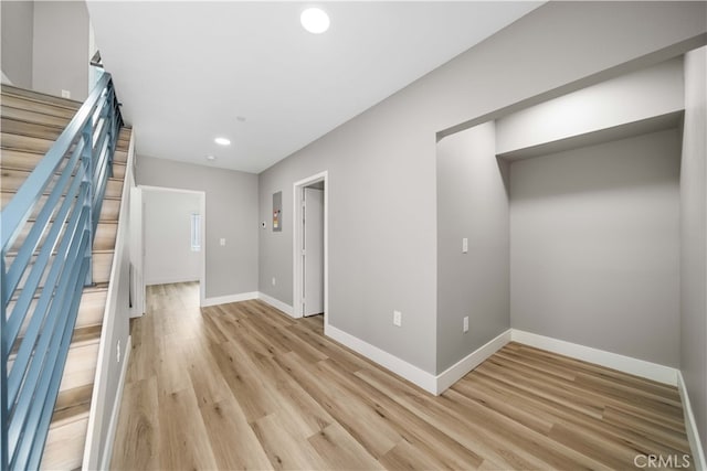 3721 S San Pedro St, Los Angeles, CA 90011 - interior space with recessed lighting, baseboards, stairs, and light wood-style flooring