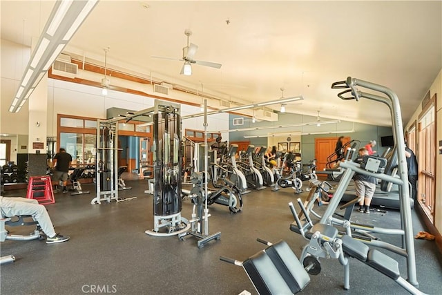 gym with a ceiling fan