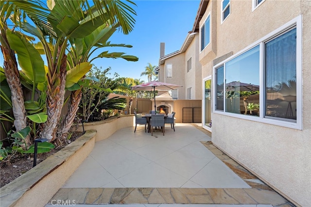 view of patio / terrace featuring a fenced backyard and outdoor dining area