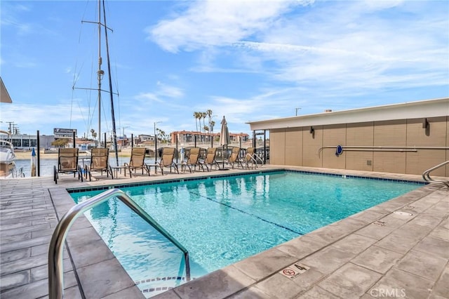 pool with a patio