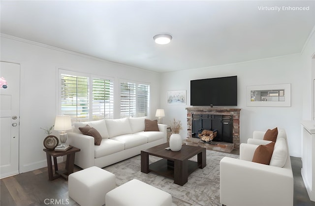415 7th, Paso Robles, CA 93446 - living room with a glass covered fireplace, wood finished floors, and baseboards