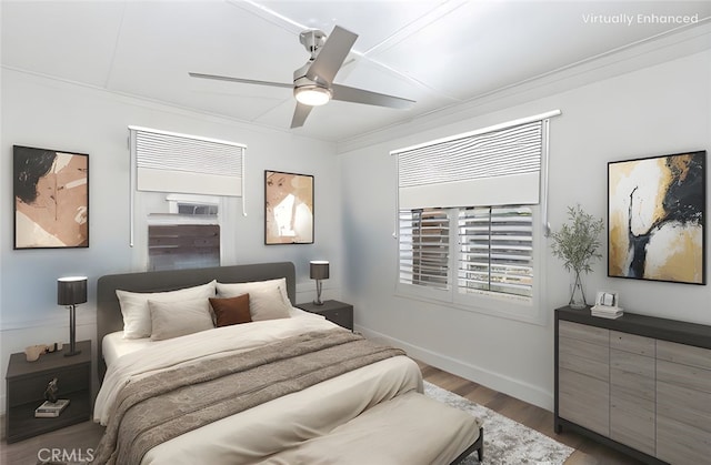 415 7th, Paso Robles, CA 93446 - bedroom featuring baseboards, wood finished floors, a ceiling fan, and ornamental molding