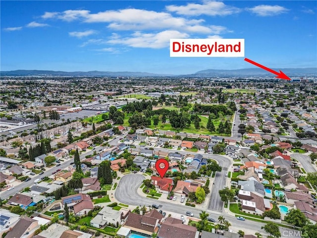 bird's eye view with a residential view and a mountain view