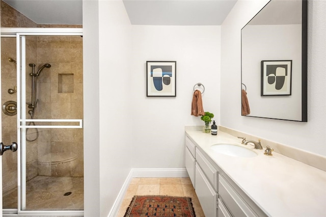 4050 Via Dolce Unit 241, Marina Del Rey, CA 90292 - bathroom featuring baseboards, a shower stall, and vanity