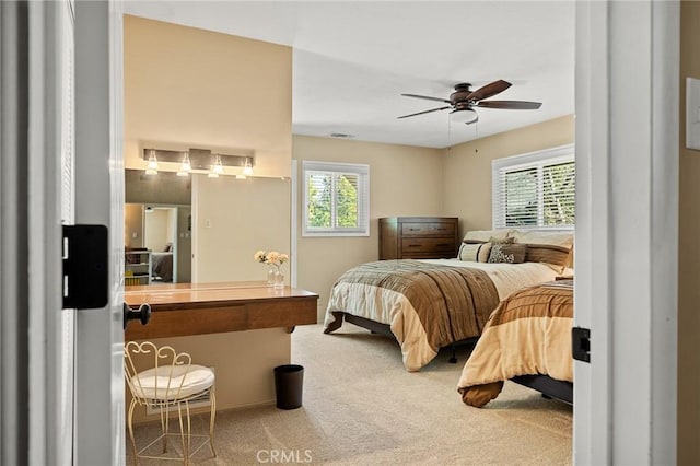 693 Old Meadow Pl, Lake Arrowhead, CA 92352 - carpeted bedroom with ceiling fan and multiple windows