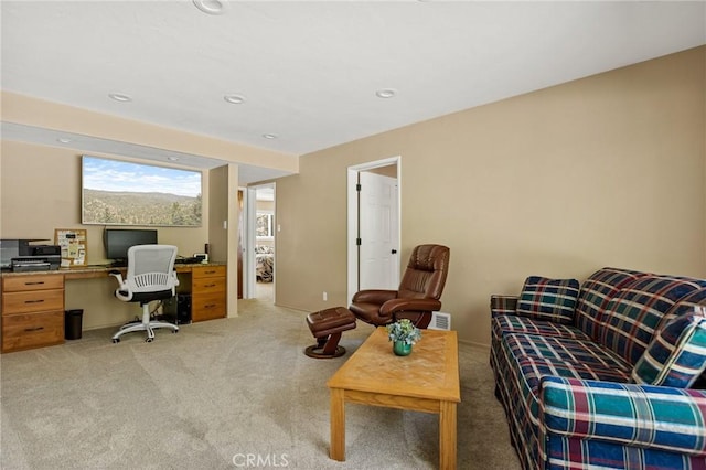 693 Old Meadow Pl, Lake Arrowhead, CA 92352 - living room featuring recessed lighting and light colored carpet