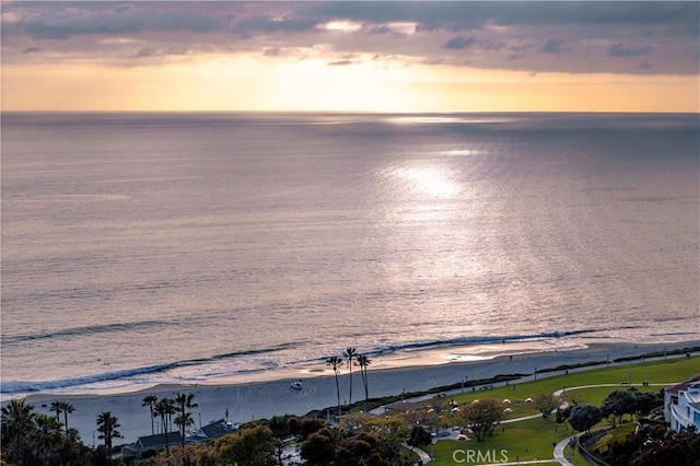 property view of water featuring a beach view