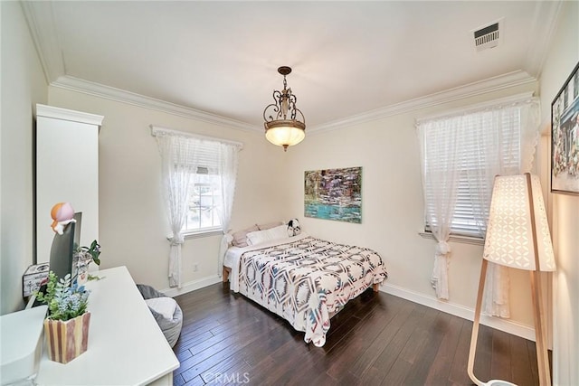 1961 W Snead St, La Habra, CA 90631 - bedroom with ornamental molding, baseboards, and dark wood-style flooring