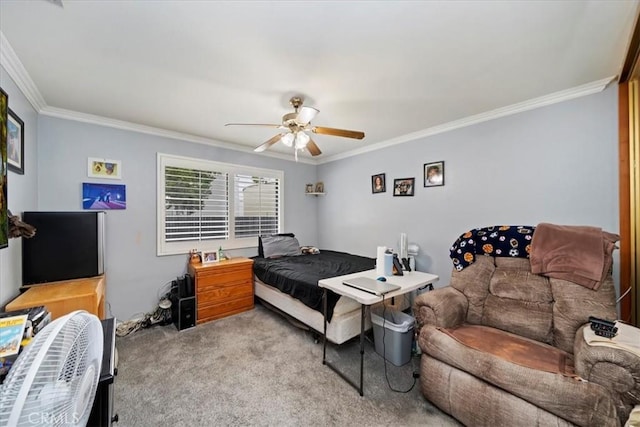 4423 N Sunflower Ave, Covina, CA 91724 - bedroom featuring carpet floors, a ceiling fan, and ornamental molding