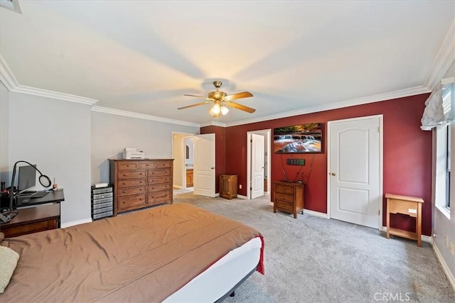 4423 N Sunflower Ave, Covina, CA 91724 - bedroom featuring a ceiling fan, baseboards, carpet floors, and ornamental molding