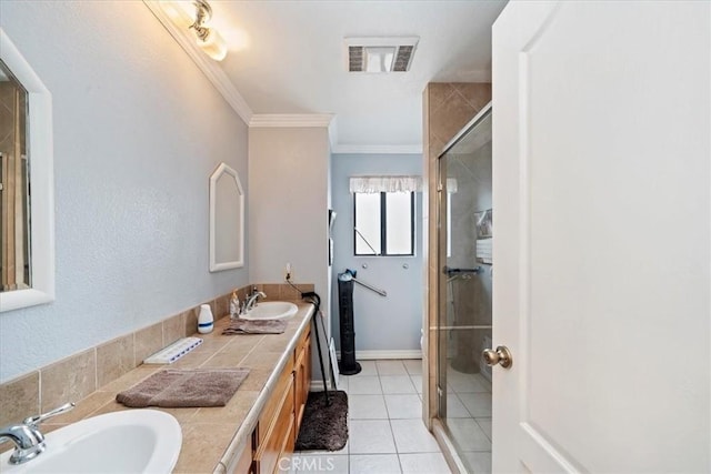 4423 N Sunflower Ave, Covina, CA 91724 - full bathroom with tile patterned flooring, a sink, visible vents, and a stall shower