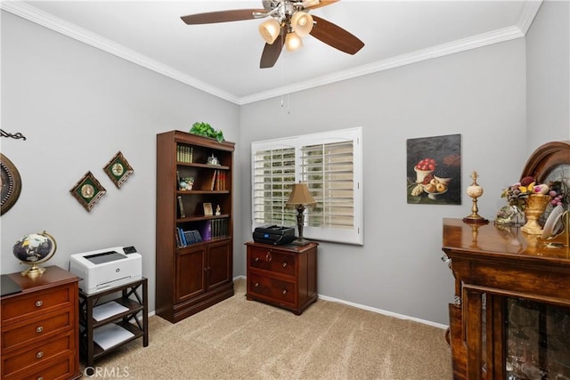 40310 Via Tonada, Murrieta, CA 92562 - office space featuring baseboards, ornamental molding, light colored carpet, and ceiling fan