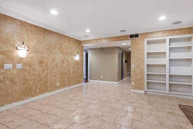 29827 Via Sevilla, Temecula, CA 92591 - unfurnished room featuring built in shelves, baseboards, crown molding, and visible vents