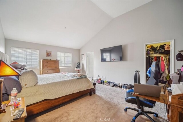 21021 Gault St Unit 9, Canoga Park, CA 91303 - carpeted bedroom featuring an office area, high vaulted ceiling, a walk in closet, and a closet