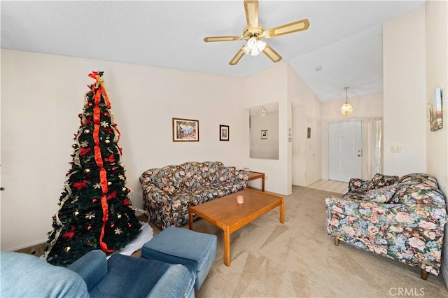 3312 Jahon Ct, Rosamond, CA 93560 - carpeted living area with vaulted ceiling and ceiling fan
