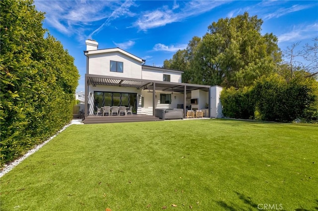 1852 6th St, Manhattan Beach, CA 90266 - back of property with a pergola, a yard, stucco siding, and a chimney