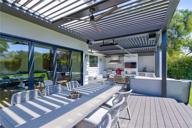 1852 6th St, Manhattan Beach, CA 90266 - deck featuring outdoor dining space, ceiling fan, and an outdoor hangout area