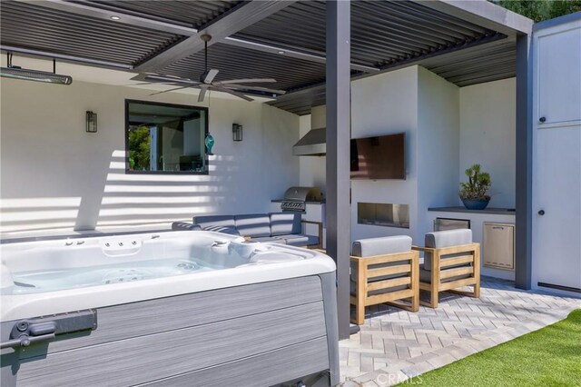 1852 6th St, Manhattan Beach, CA 90266 - view of patio featuring ceiling fan and a hot tub