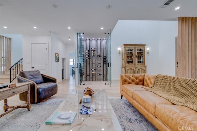 1852 6th St, Manhattan Beach, CA 90266 - living area with stairs, recessed lighting, baseboards, and light wood-style floors