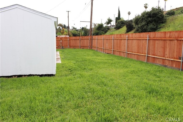 view of yard with a fenced backyard