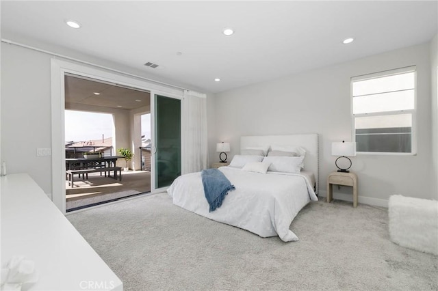 102 Pattern, Irvine, CA 92618 - bedroom with recessed lighting, access to exterior, visible vents, and carpet