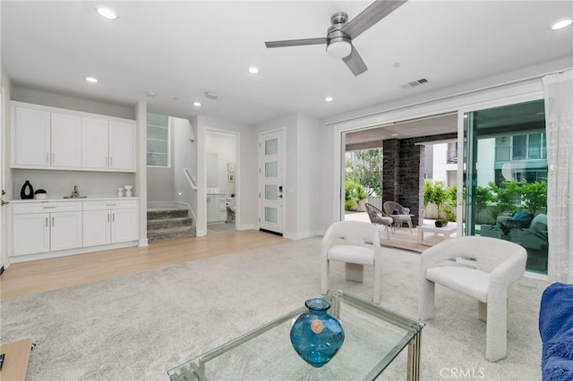 102 Pattern, Irvine, CA 92618 - living room featuring stairway, visible vents, and recessed lighting