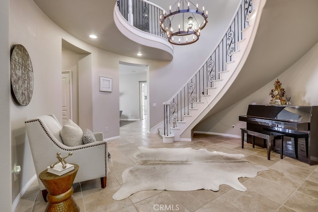 44 Water Lily Way, Coto De Caza, CA 92679 - entryway featuring stairway, baseboards, and an inviting chandelier