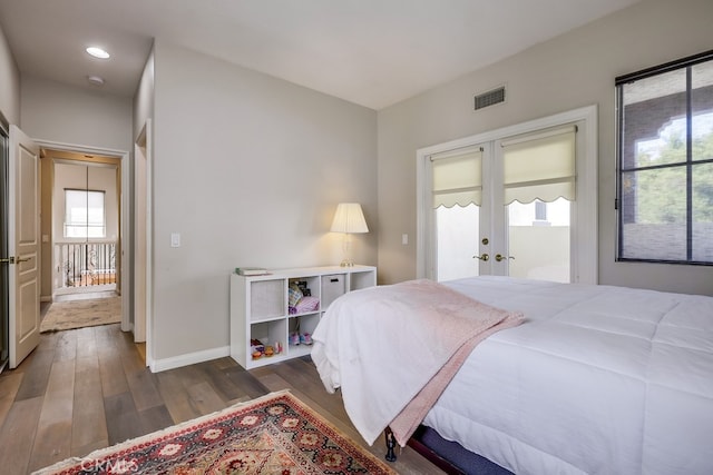 44 Water Lily Way, Coto De Caza, CA 92679 - bedroom with french doors, baseboards, visible vents, recessed lighting, and wood finished floors
