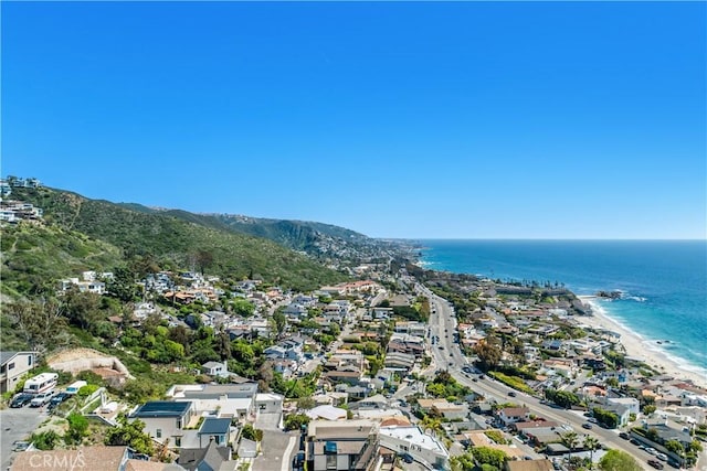 bird's eye view with a water and mountain view
