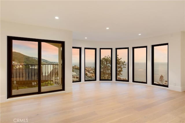 spare room featuring recessed lighting and wood finished floors