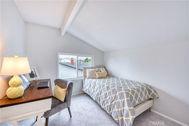 22911 Via Santiago, Mission Viejo, CA 92691 - carpeted bedroom featuring baseboards and vaulted ceiling with beams