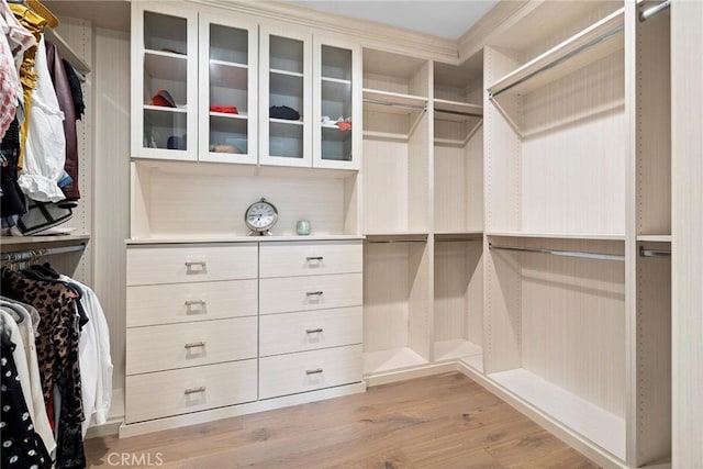 spacious closet featuring light wood-style flooring