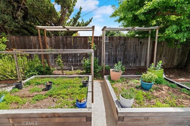 view of yard featuring a fenced backyard and a vegetable garden