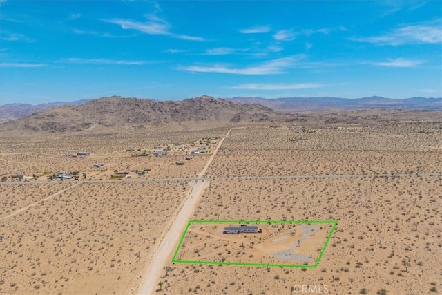 3170 Wesley Rd, Joshua Tree, CA 92252 - overview of rural landscape with mountains, a desert landscape, and property boundaries highlighted