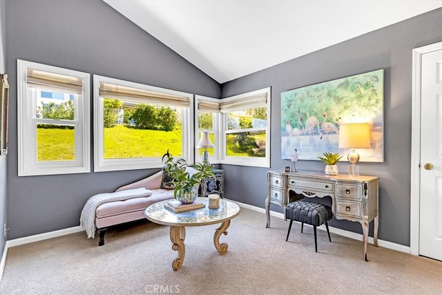 9 Gema, San Clemente, CA 92672 - living area featuring lofted ceiling, carpet floors, healthy amount of natural light, and baseboards