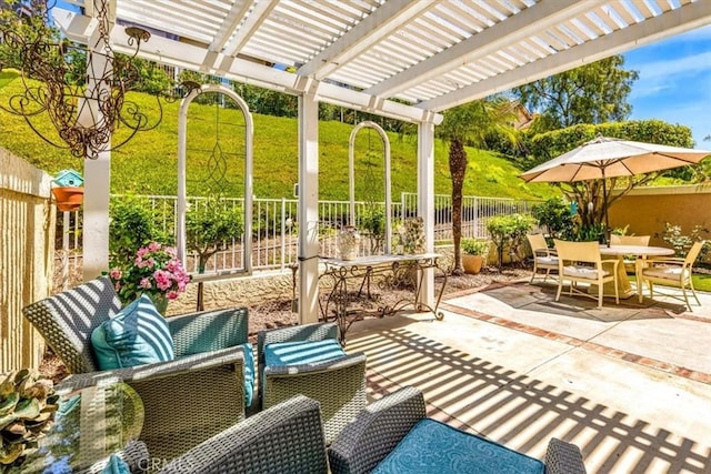 9 Gema, San Clemente, CA 92672 - view of patio / terrace with a fenced backyard, a pergola, and outdoor dining area