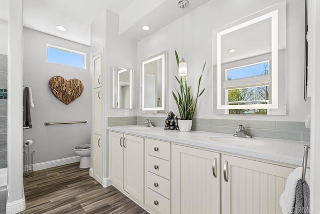 2815 Miller Valley Rd, Pine Valley, CA 91962 - full bathroom featuring double vanity, toilet, baseboards, and wood finished floors