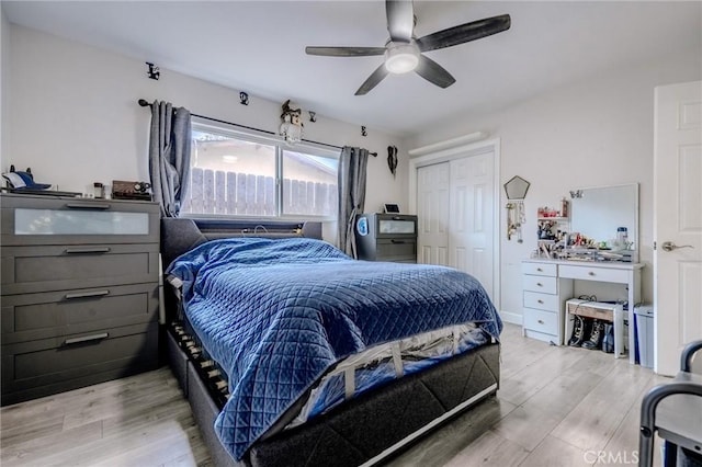 1924 Hunter Rd, Colton, CA 92324 - bedroom featuring light wood finished floors, a closet, and ceiling fan