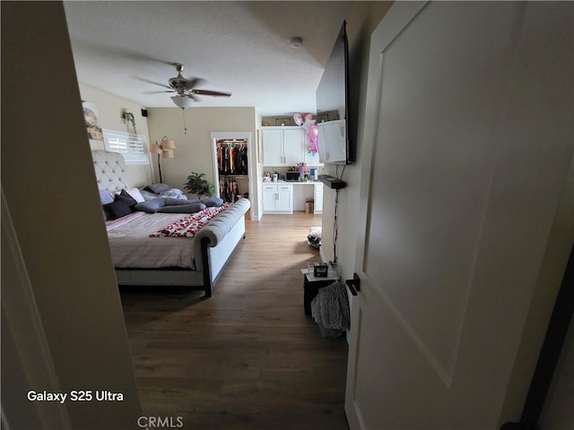 24236 Cahuilla Rd, Apple Valley, CA 92307 - bedroom featuring wood finished floors, a spacious closet, and a closet