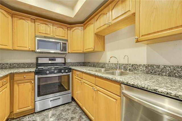 630 E Acacia Ave Unit 6, Glendale, CA 91205 - kitchen featuring stainless steel appliances, light stone countertops, a sink, and a raised ceiling