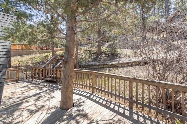 deck with a fenced backyard