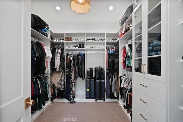 walk in closet with carpet floors