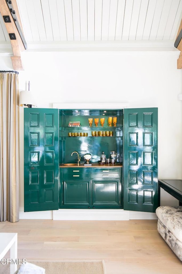 233 Hillside Rd, South Pasadena, CA 91030 - indoor bar featuring wooden ceiling, beam ceiling, and wood finished floors
