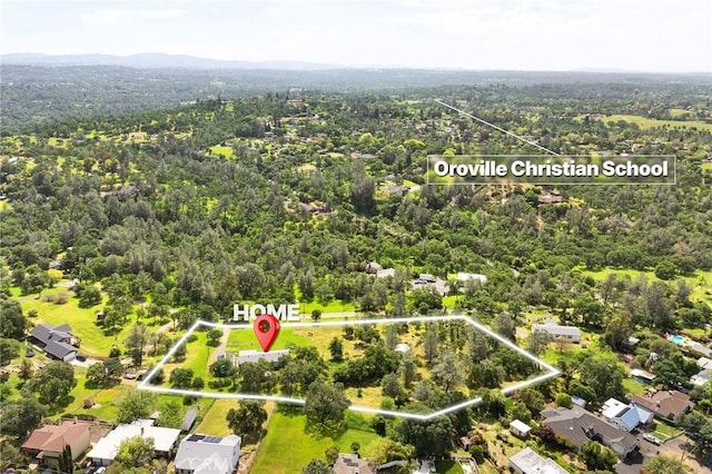 43 Zepher Way, Oroville, CA 95966 - aerial view of property's location with a heavily wooded area and property boundaries highlighted