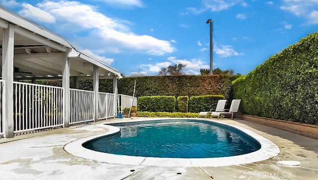 view of swimming pool featuring a patio, a fenced backyard, and a fenced in pool