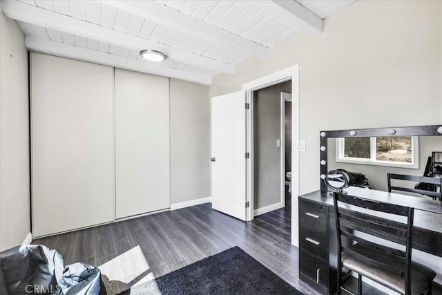 6558 Juniper Ave Unit 29, Palms, CA 92277 - office space featuring wood ceiling, dark wood finished floors, and beam ceiling